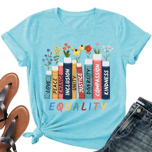 Image of Read Book Shirt for Women-Reading Teacher Tee Tops Pink Flower and Butterfly Short Sleeve Cute Book Shirt
