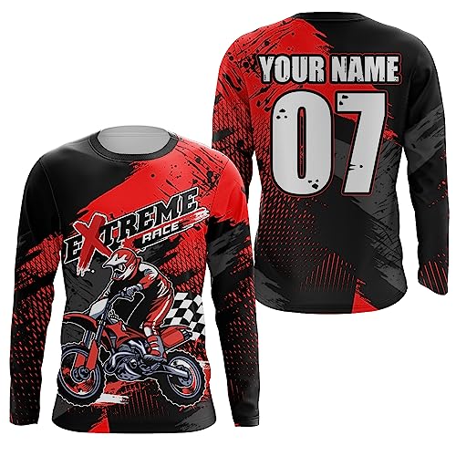 Motocross Racing Jersey UPF30+ Red&Black Custom Youth Dirt Bike Shirt Men Women Kid Extreme MX SX Off-Road XM11 (02)