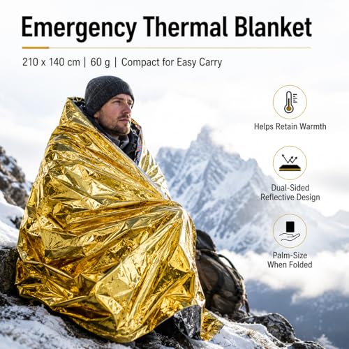 Image of 4pcs Emergency Thermal Blanket, Space Blankets Survival, Thermal Emergency Foil Blanket for Hiking, Camping, Outdoor, Marathons or First Aid, Golden