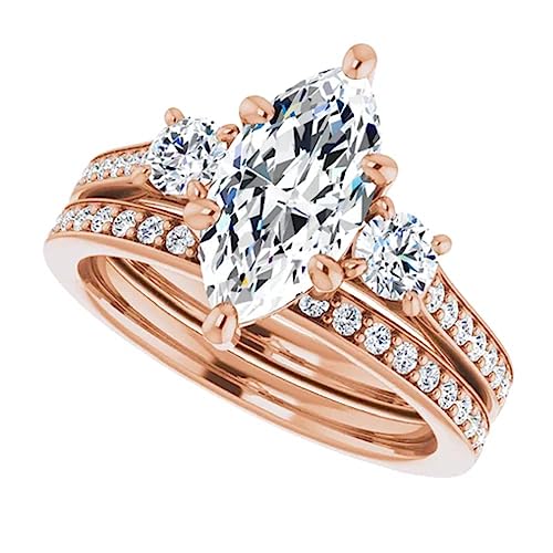 Jeweleryn 10K Solid Gold Handmade Engagement Rings 1.50 CT Marquise Cut Moissanite Diamond Solitaire Wedding/Bridal Ring Set for Women/Her Propose Ring (Rose)