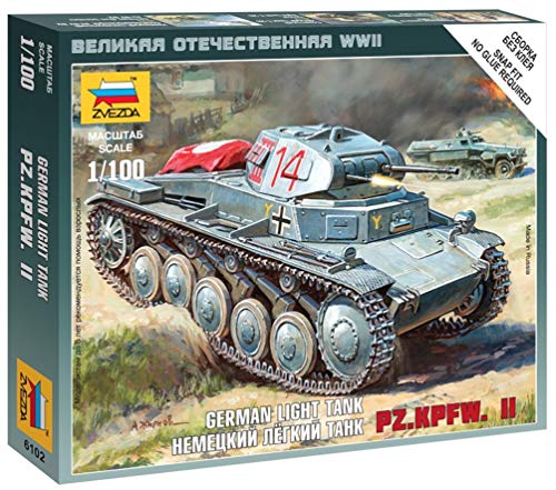 Zvezda 1:100 WWII Deutscher Panzer II - Modellbausatz,Plastikbausatz, Bausatz zum Zusammenbauen, detaillierte Nachbildung, unlackiert ZVE-6102