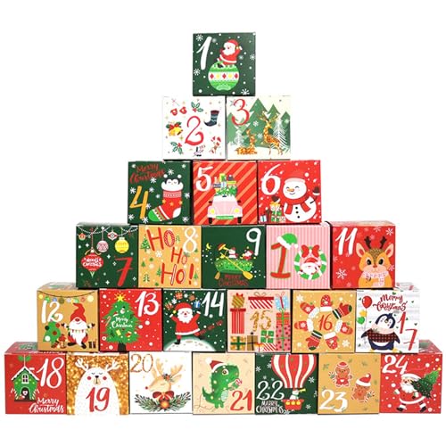 Adventskalenderlåda 24 dagar presentförpackning nedräkning tom adventskalender för att fylla dig själv 24 st 7,6 cm kraftpapper adventskalender 2023 för julfest present stil 1