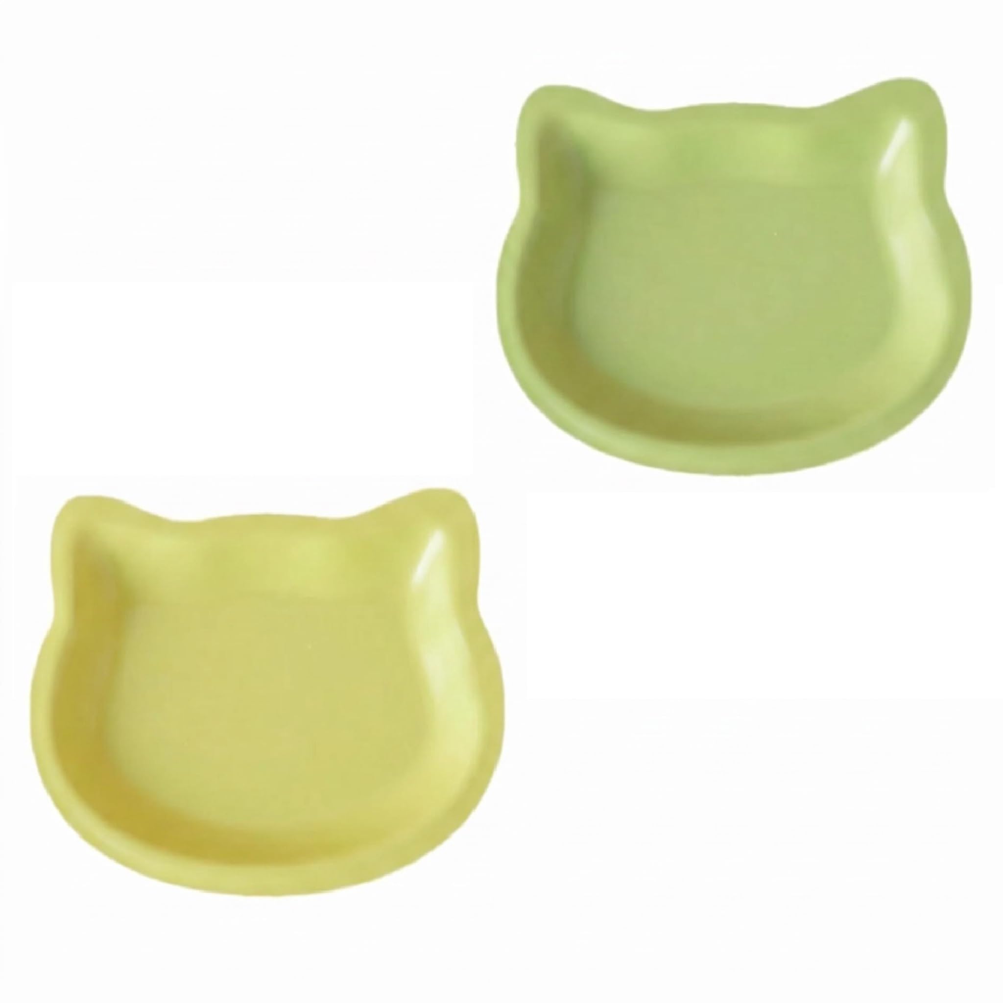 PORUPAEL 2-Pack Cat Bowls Set - Plastic Kitten Food & Water Dishes with Low-Edge Design, Anti-Spill Shallow Feeding Bowls for Indoor Cats, Dual-Color Pet Food Containers (16x14cm)