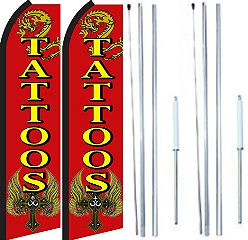 Tattoos King Swooper Flag Sign With Complete Hybrid Pole set - Pack of 2