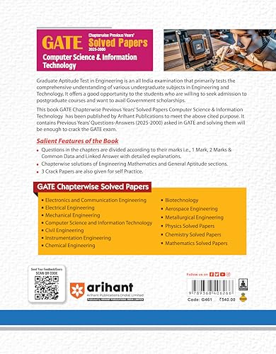 Image of (Old Edition) Arihant GATE Chapterwise Previous Year Solved Paper 2026 -2000 Computer Science & Information Technology (GATE Chapterwise Solved Papers Series)