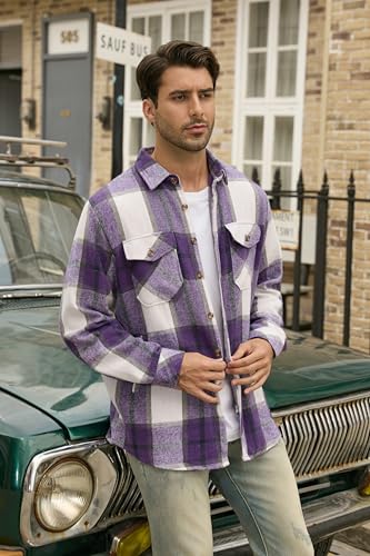 Image of Cromoncent Mens Boys Thick Flannel Shirt Long Sleeve Shirt Jacket Casual Button Down Multi Pockets Shacket
