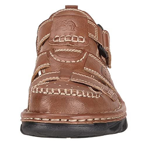 CAMEL CROWN Men's Leather Sandals Closed toe Fishermen Sandal Comfortable for Hiking Beach Walking Summer Shoes Size7-122