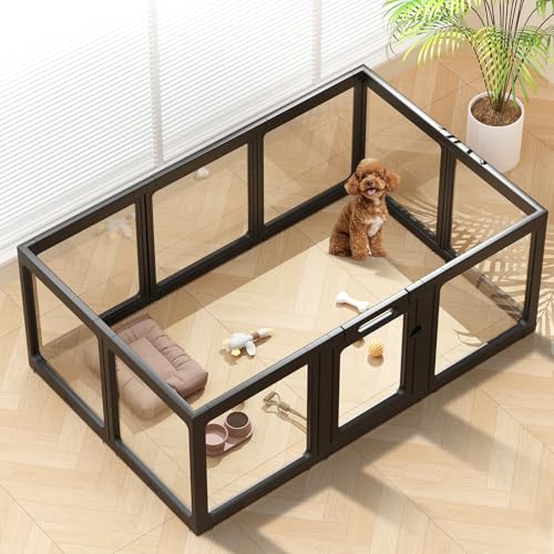Image of Clear Acrylic Dog Playpen Indoor, Puppy Cat Small Pet Play Pen, Pet Cat Playpen for Rabbits, Dog Fence Crate Kennel Whelping Cage (24 inch, Black, 10 Panel)