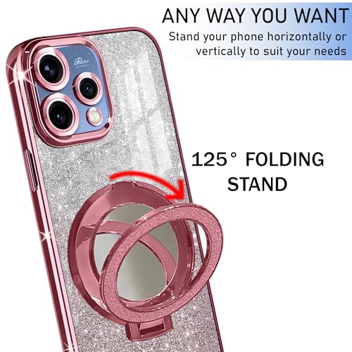 Image of Gradient Glitter Magnetic Ring Stand Case for Oppo Reno15 5G- Shockproof, Stylish & Durable Soft TPU Slim Protective Cover with Removable Glitter Paper (Rose Gold)