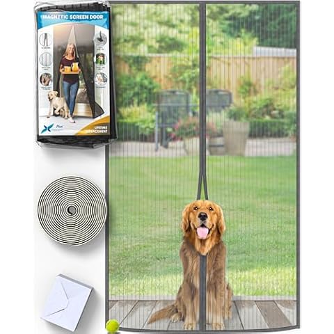 FLUX Magnetic Screen Door - Self-Sealing, Pet-Friendly, Keeps Bugs Out - Fits Doors Up To 38"x82", Door Screen Magnetic Closure, Hands-Free Patio Screen Door Mesh Partition Cover