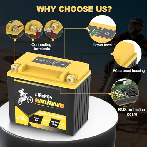 Image of YTX14-BS YTX12-BS YTX20L-BS Lithium Motorcycle Battery, 12V 8Ah 480A CCA LiFePO4 Powersports Battery with Adjustable Spacers, Replaces YTX16-BS YTX20HL-BS YB16L-B for ATV UTV Motorbike