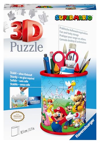 Ravensburger - Super Mario Pencil Cup - 3D Jigsaw Puzzle - Buildable Desk Organizer Featuring Iconic Mario Graphics - 54 Sturdy Plastic Pieces - Premium Quality - Fun for Kids & Adults