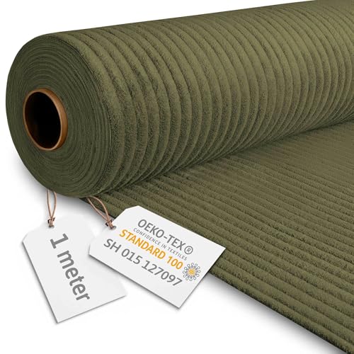 DreamRoots Tissu Velours Côtelé de 380 g/m² 140 cm de large - Rouleau Tissu Velours Ameublement Dark Olive 1M