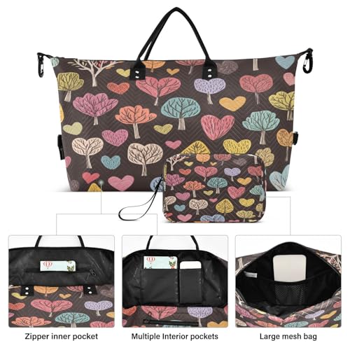 Heart Trees Leaves Sports Gym Bag for Women Men Travel Duffel Bag Weekend Overnight Carry on Bag with Toiletry Bag Yoga Bag for Plane Hospital Workout Swimming Yoga2