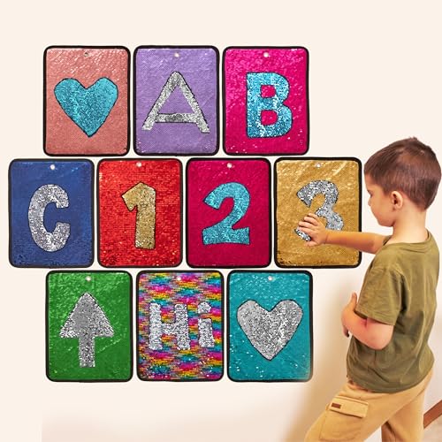 ODOXIA Sequin Fabric Mats | Sensory Wall | Reversible Flip Sequin Fabric | Sensory Tiles for Kids | 10-Pack Mats (Rectangle)