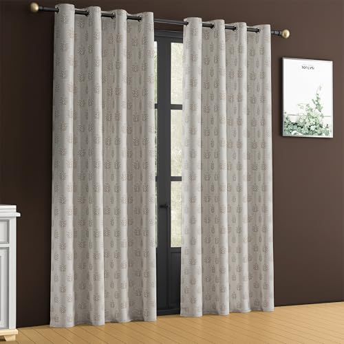 Image of Yellow Weaves 2 Pcs Jacquard Tree Eyelet Long Door Curtain - Perfect for Home, Office, Bedroom, Living Room & Balcony - 9 Feet (Brown)