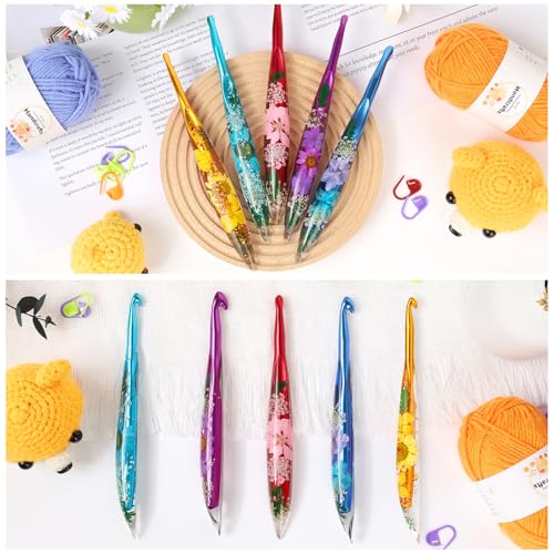 Image of Aeelike Crochet Hooks Set, 6.0mm-10.0mm Ergonomic Crochet Hooks with Long Floral Handle-Super Shinny and Unique for DIY Crfats Blnaket Sweaters, Ideal & Beautiful Gifts for Mothers Crocheting Lovers