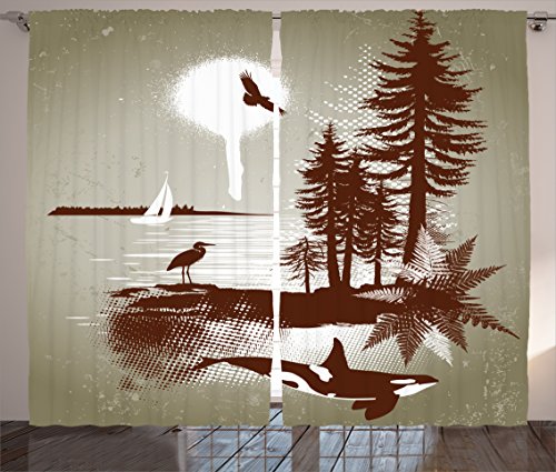 Ambesonne Nautical Curtains, Detailed Complex West Coast Scenery Graffiti Style