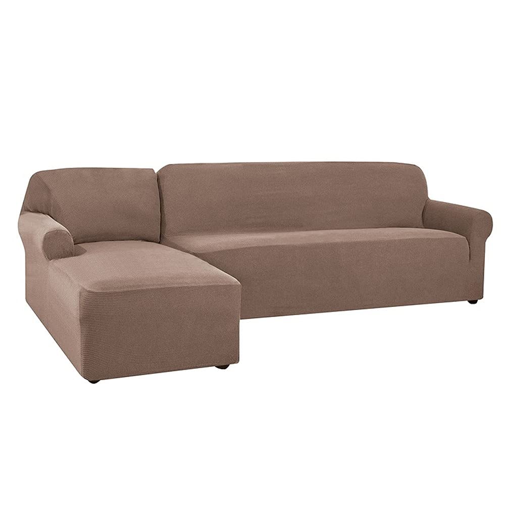 Housse canape d'angle Jacquard kaki B-B 90-140cm stretch extensible