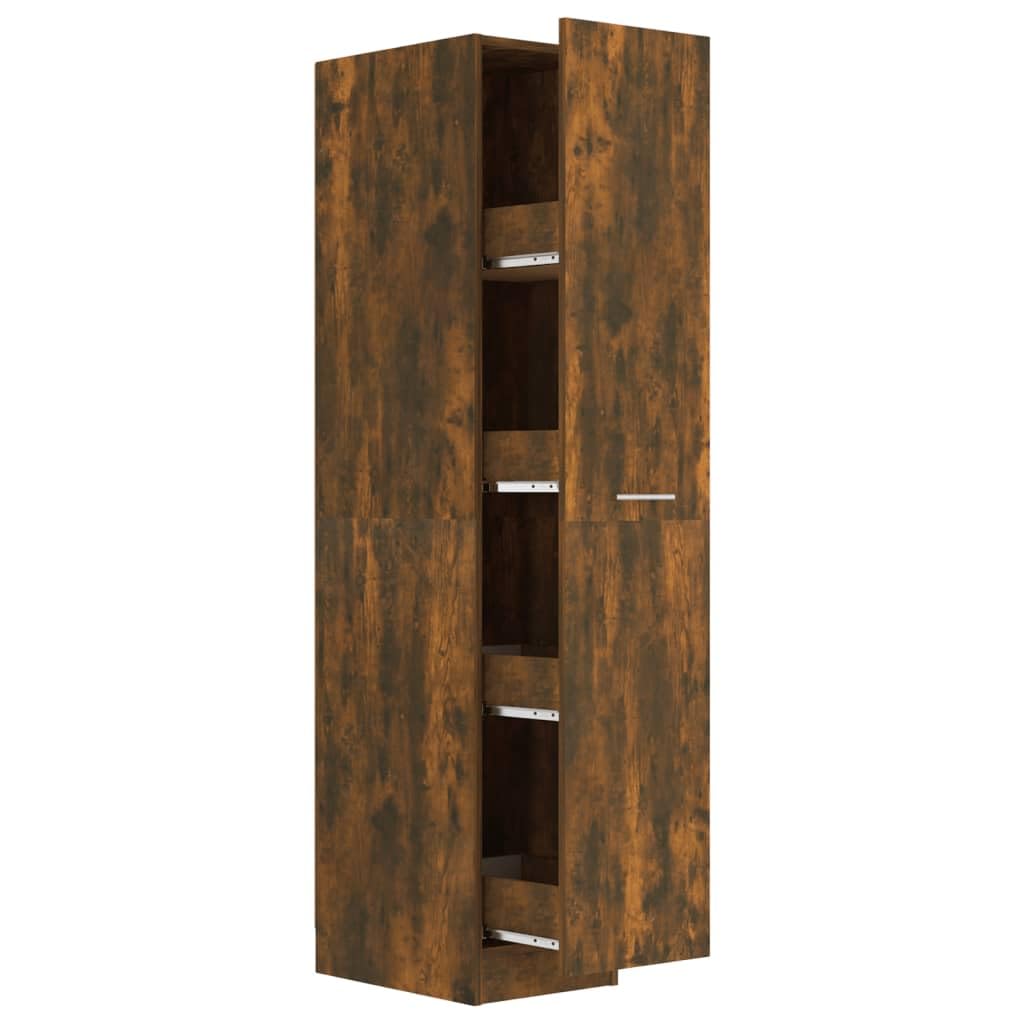 Apothekerschrank Räuchereiche 30x42,5x150 cm, Holzwerkstoff Hochschrank mit ausziehbarem Design, pflegeleichter Vorratsschrank für Küche, Wohnzimmer, Büro