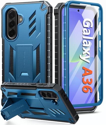 FNTCASE for Samsung Galaxy A36-5G Case: for Galaxy A56-5G Case Military Grade Drop Proof Protection Mobile Cover with Kickstand | Textured Rugged Shockproof TPU | Protective Sturdy Phone Case - Blue