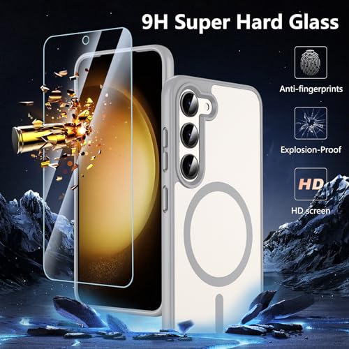 Image of OWKEY for Galaxy S23 Case 6.1'', Magnetic Samsung Galaxy S23 Case for Magsafe with Screen Protector, [Military Grade Protection] Shockproof Phone Cover S23 Case Protective Case for Samsung S23, Gray