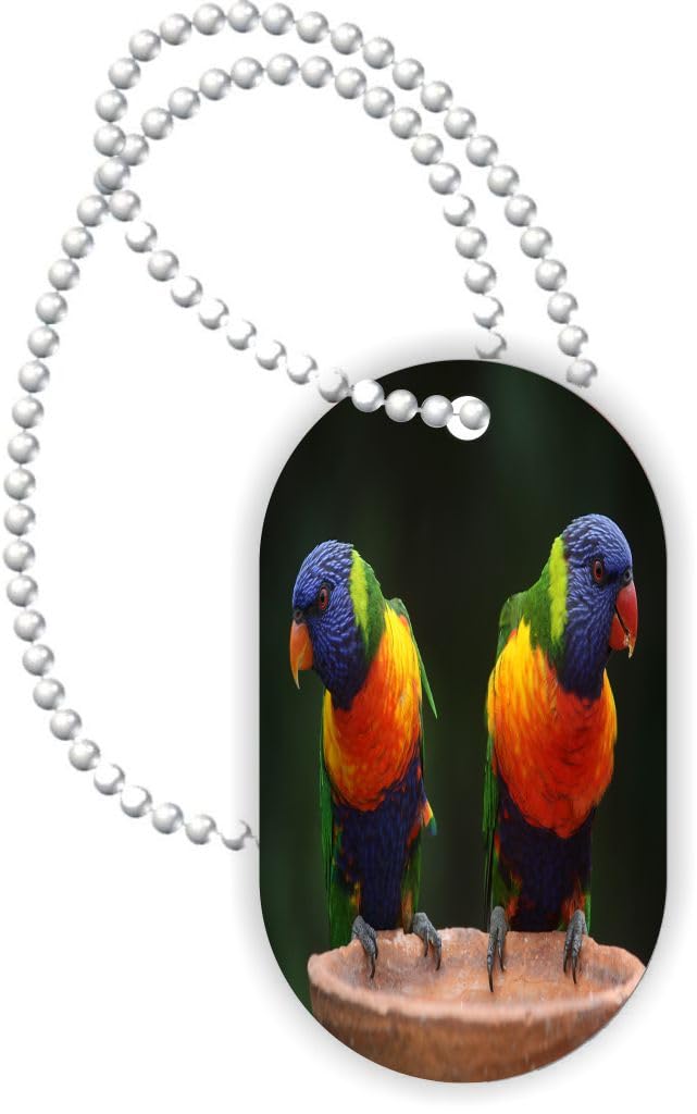 Island Gifting - Rainbow Parrots Vivid Colors - Aluminum Dog Tag Necklace Pendant with Ball Chain