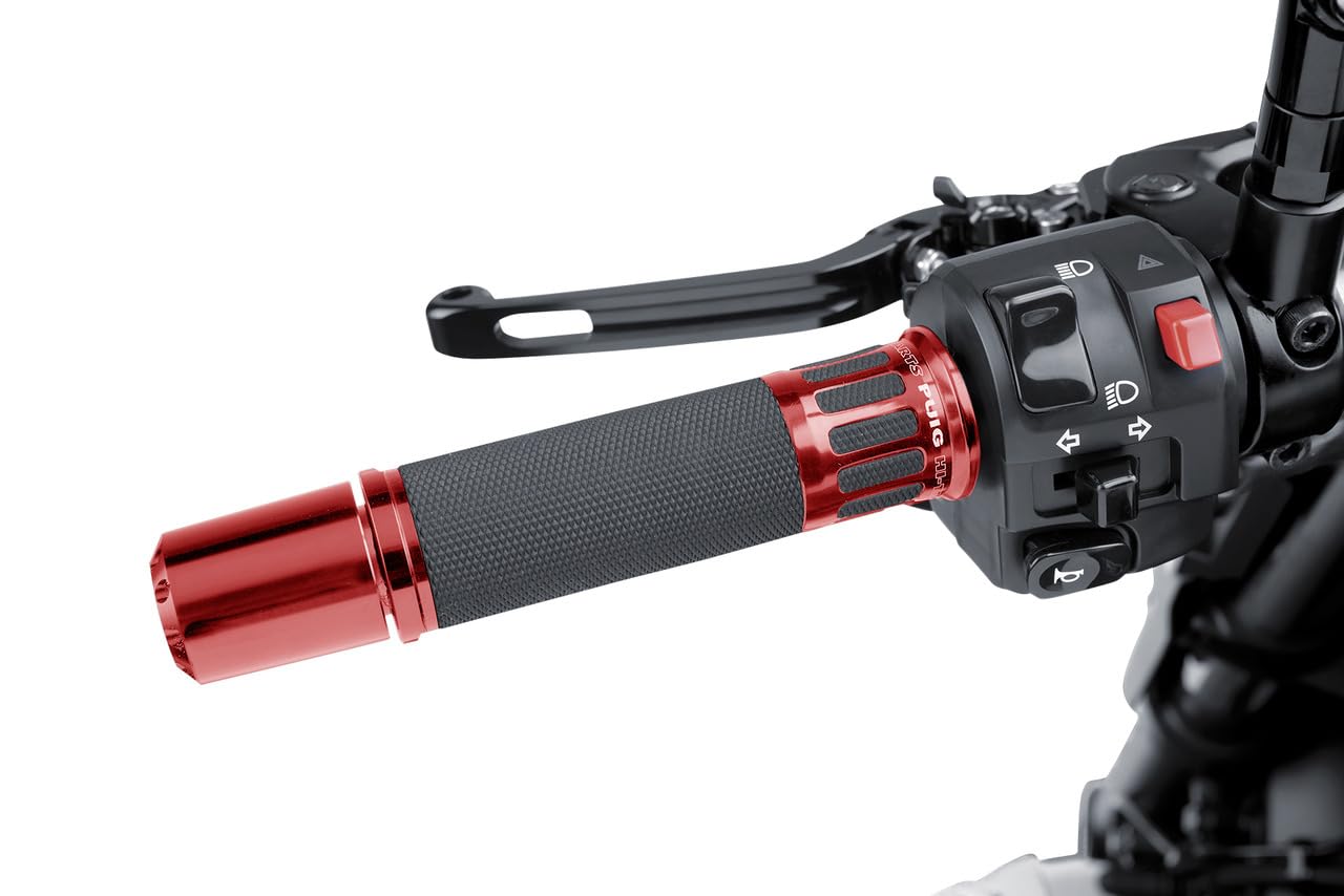 Puig 8188R Grips with anodized aluminum insert and non-slip rubber that improve grip, control and riding comfort, Red