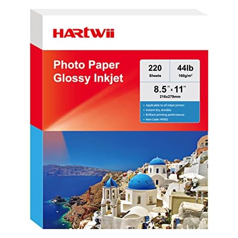 HARTWII 220 Sheets Photo Paper Glossy Inkjet 8.5x11 44lb 160Gsm A4 Letter Size Suitable for All Dye Ink Printers Cover