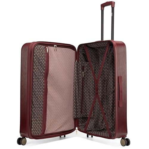 Badgley Mischka Diamond Hard Expandable Spinner Luggage Set (3 Piece) (Burgundy-Black Bars)2