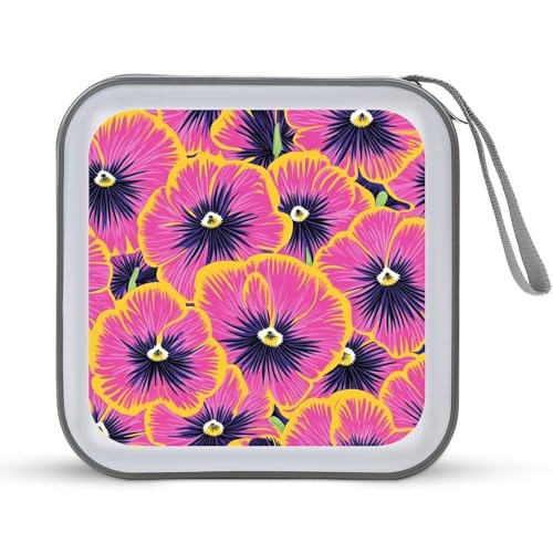 DuduYH Vintage Neon Pink Pansies CD Case DVD Storage Case Portable for Car Home Travel
