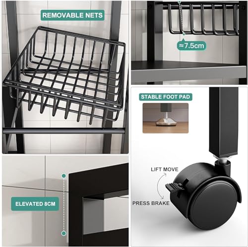Image of Dratal Kitchen Moveable Storage Rack Multi-layer Vegetable Fruit Basket Adjustable Storage Shelf Microwave Oven Holder Microwave Shelf Metal Storage Rack Kitchen Rack Spice Rack Oven Storage Shelf