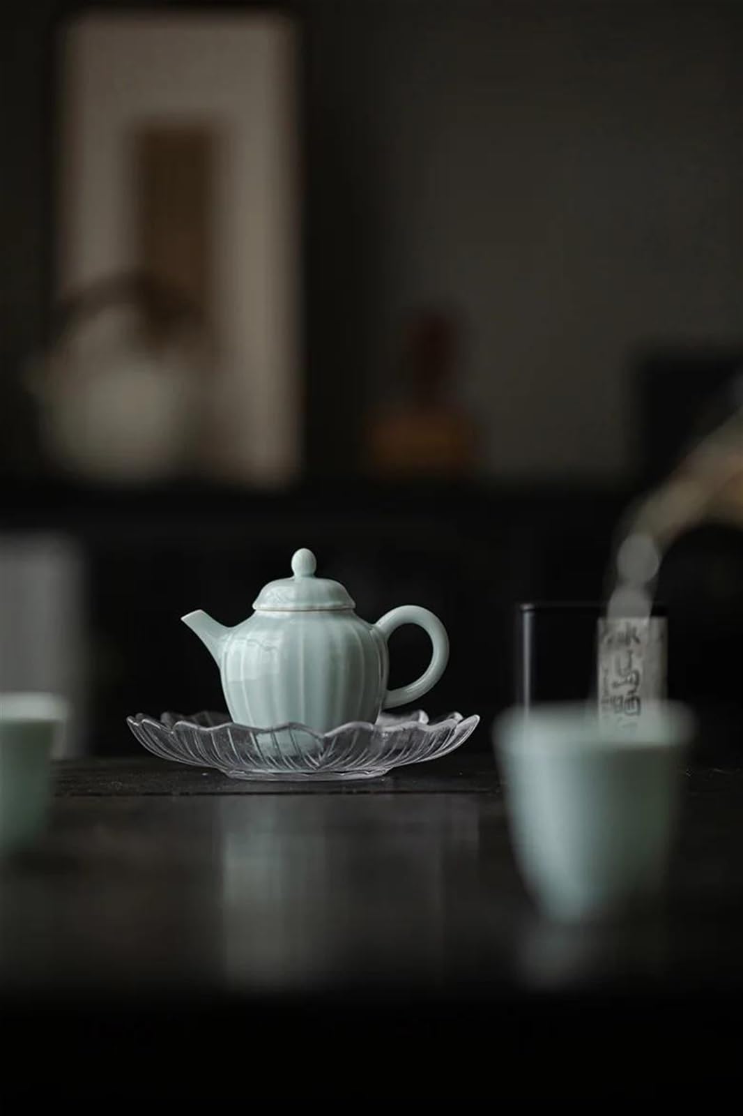 Ceramiczny czajniczek w stylu chińskim， Zestaw do popołudniowej herbaty Chiński Celadon Niebieski Ceramiczny Czajnik Zestaw do ceremonii herbacianej Mleko Oolong Herbata Tie Guan Yin Jaśmin Zestaw do