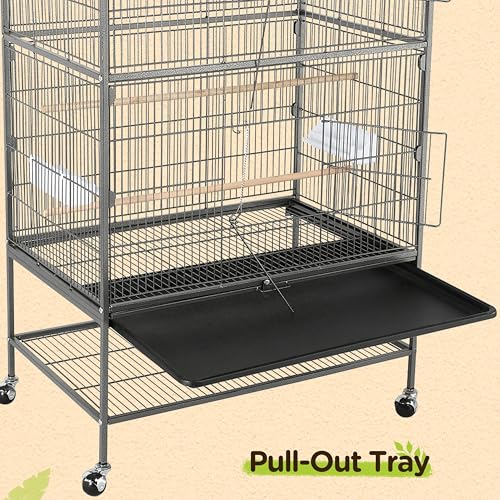 Yaheetech 52'' Bird Cage w/Perches & Feeders, Large Birdcage with Pull-Out Tray, Rolling Wheels, Extra Storage, Flight Cage for Cockatiel, Parrot, Parakeet, Conure, Budgie, Pigeon Small/Medium Birds - Image 5