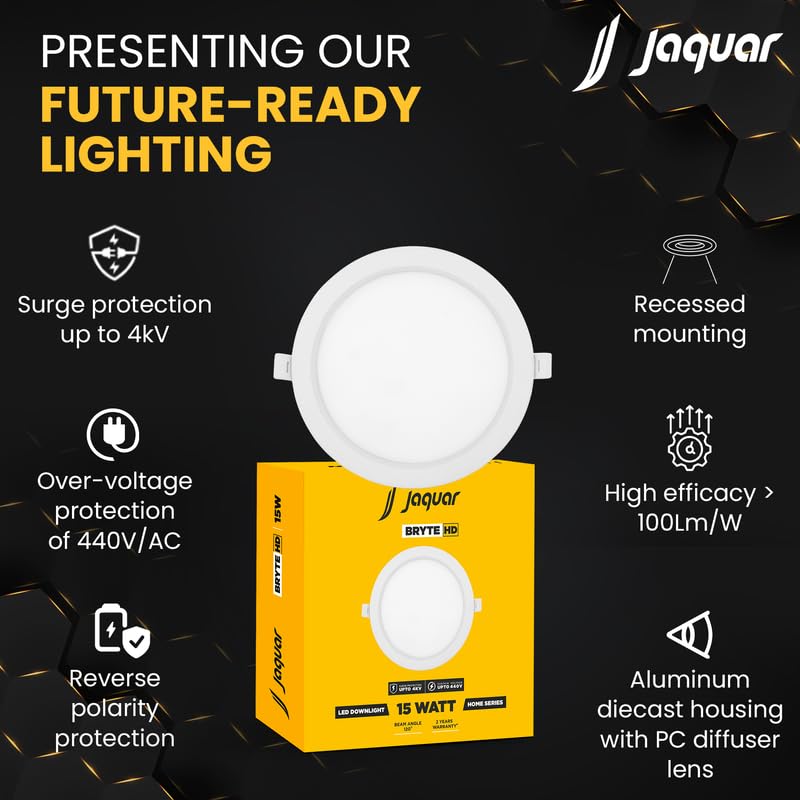 Image of Jaquar 15W Bryte Slim Downlight Cool White with Aluminum Housing Built-in Driver | High Lumens | Slim Design | 2-Year Warranty | Easy and Quick Installation | Pack of 1
