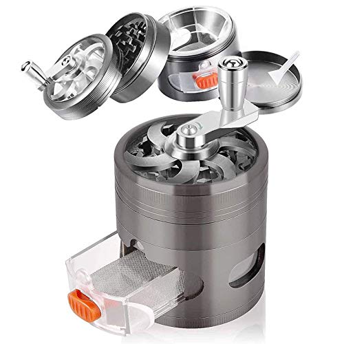 Grinder 4-Piece Metal Grinder, Manual Grinder with Handle, 2.5 Inches Grinder Hand Cranked, Gray Metal Grinder