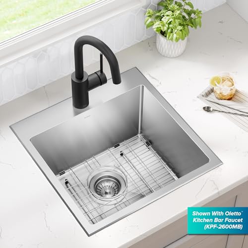 KRAUS 18 x 18 inch Standart PRO™ Drop-In Top Mount 16 Gauge Single Bowl 1-Hole Stainless Steel Kitchen Sink Set (5 Item Bundle: Sink, Bottom Grid, Drain Assembly, Drain Cap, Kitchen Towel), KHT301-18 - image 3