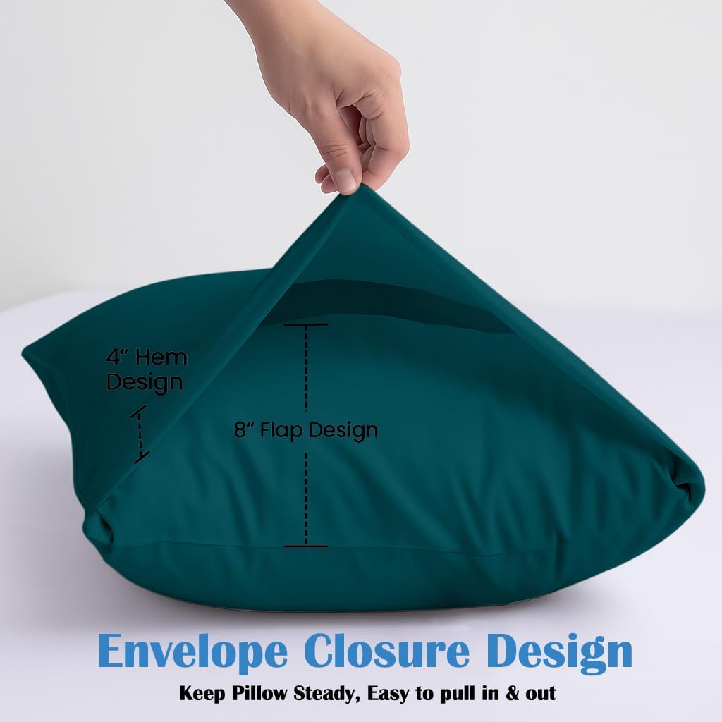 Comfort Beddings Queen Pillowcases Set of 4 – 100% Organic Cotton, 600 Thread Count Sateen, Soft & Comfy Pillow Covers with Envelope Closure, Teal, Queen Size 20 x 30 Inches