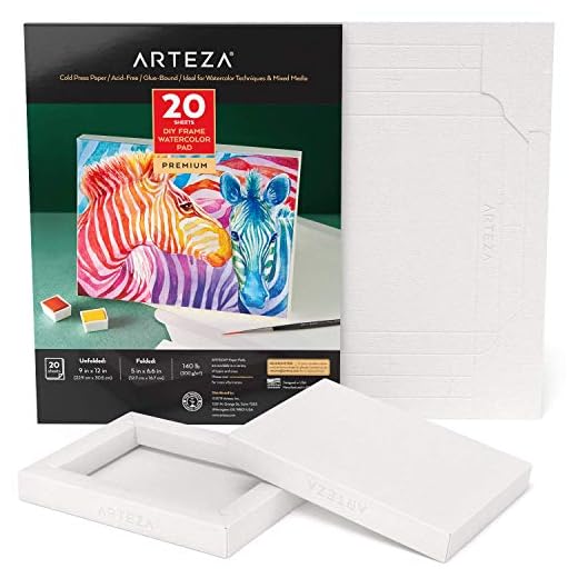 Arteza Papel de lienzo para pintar acuarelas, con marco, (12,7x16,7 cm), 20 hojas, 300 GSM, sin ácidos, bloc encolado, papel de pulpa de madera, lienzos para pintura artística y técnicas mixtas