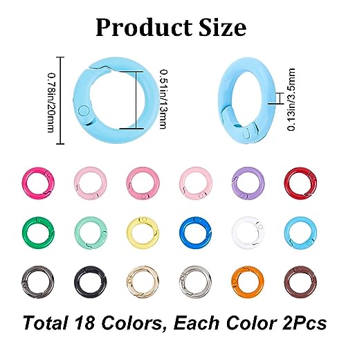 CRASPIRE 36Pcs 18 Styles Spring O Rings 20mm Small Round Snap Clip Spring Gate Rings Alloy Key Clasps for Keychains Bag Purse Handbag Collars Bags DIY Craft Jewelry Making - Image 2