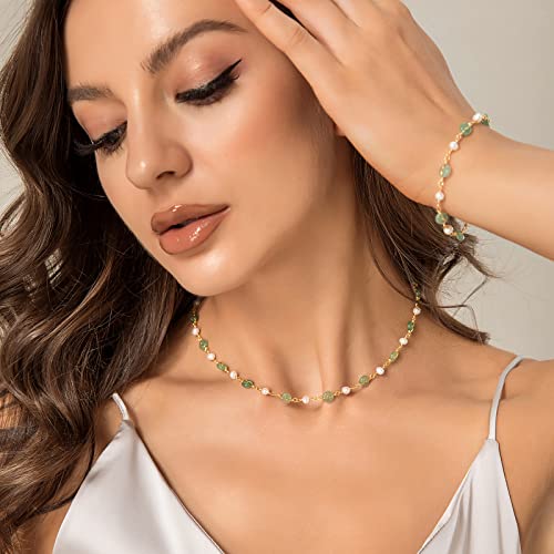 Daumier Aventurine Jade Green Jewelry Set Freshwater Pearl Choker Necklace Bracelet Natural Handmade Good Luck Jewelry Birthday Valentine Gift For Women #TOP3