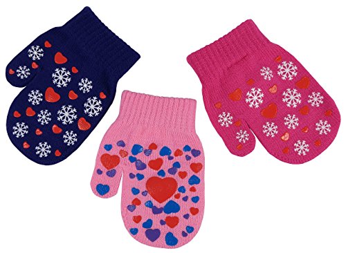 N'Ice Caps Boys Girls Infants Magic Stretch Mittens 3 Pairs Assortment (2-4 Years, Hearts - Pink/Fuchsia/Purple Mittens)