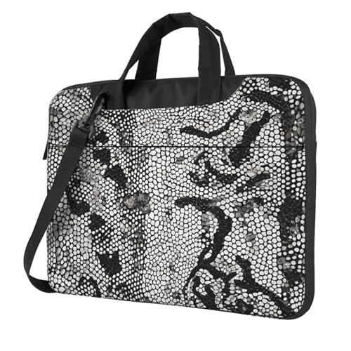 Sacoche pour ordinateur portable chic motif serpent noir et blanc