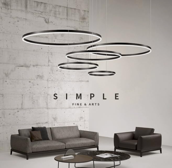 STARRYOL Lampada a sospensione moderna a LED, collezione 5 anelli, lampadario cerchio, lampadario led soffitto, dimmerabile 2700K - 6500K, con telecomando - 120W