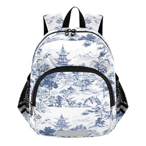 CHIFIGNO Mochila azul branca com paisagem antiga para meninas e meninos, mini mochilas infantis pré-escolares