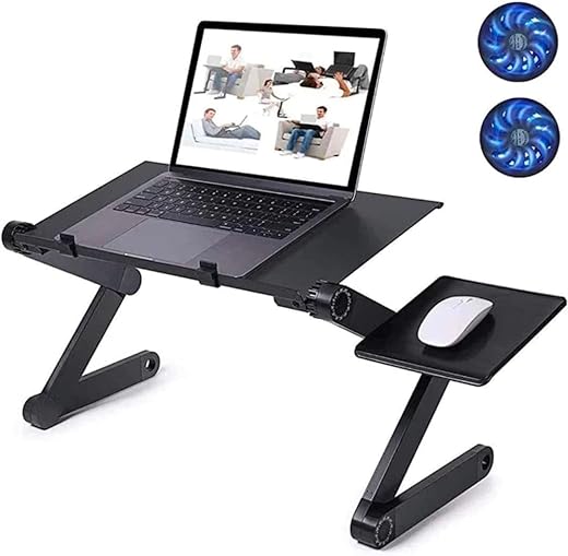 swimero,Laptop Stand with Side Mouse Pad and USB Cooling Fan, Aluminium Ergonomics Design Adjustable 360 Degree Multifunctional Lapdesk T8 Table…