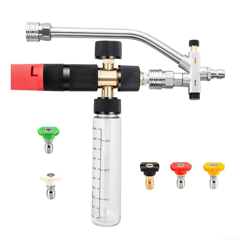 Schaum für Hochdruckreiniger 100ml Dual-Connector Kein-Mischen Design | Einstellbare Düse für variable Schaummenge einfaches Umschalten per Zwei-Wege-Ventil abnehmbar bis 3600 PSI