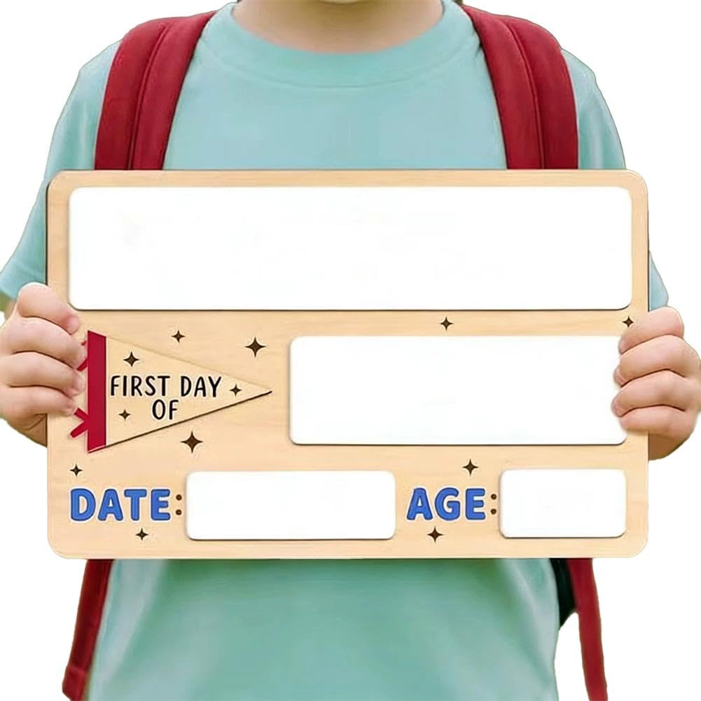 My First Day of School Sign, First and Last Day of School Board, Reusable Back to Class Wooden Chalkboard for Preschool, Pre-K, and Kindergarten, Easy to Write & Clean Board (D Without Stand)
