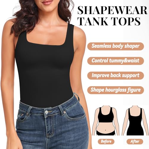 Image of EUYZOU Women's Tummy Control Shapewear Tank Tops Seamless Square Neck Compression Tops Slimming Body Shaper Camisole