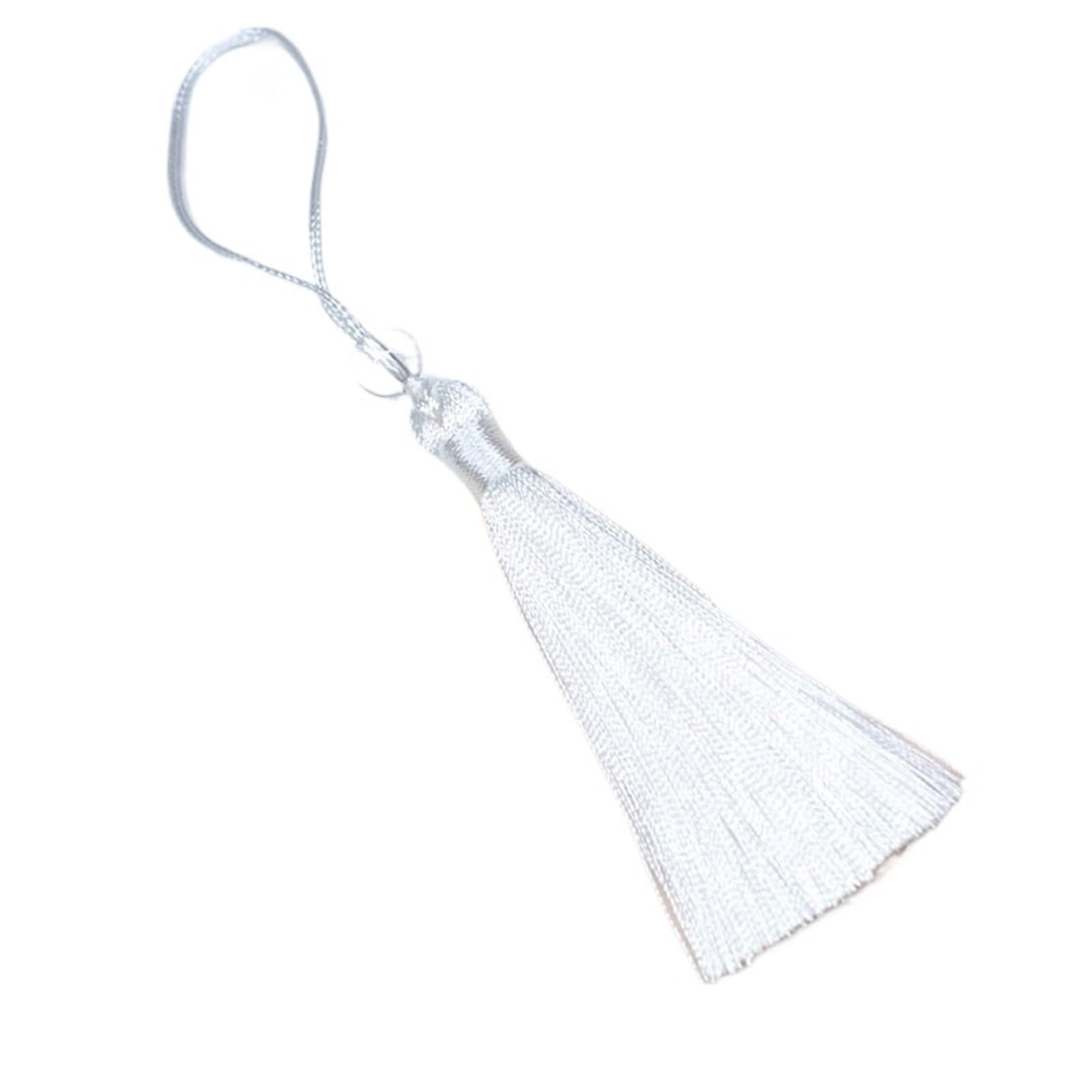 Mini Tassels for Crafts 50Pcs 12cm Silky Tassel Soft Mini Tassels with Loops Bookmark Beaded for Jewelry Making DIY Projects(White)